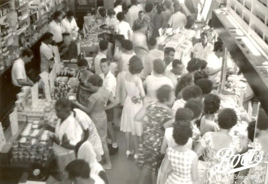 Closing sale at the Boots branch in Suva, Fiji, March 1964