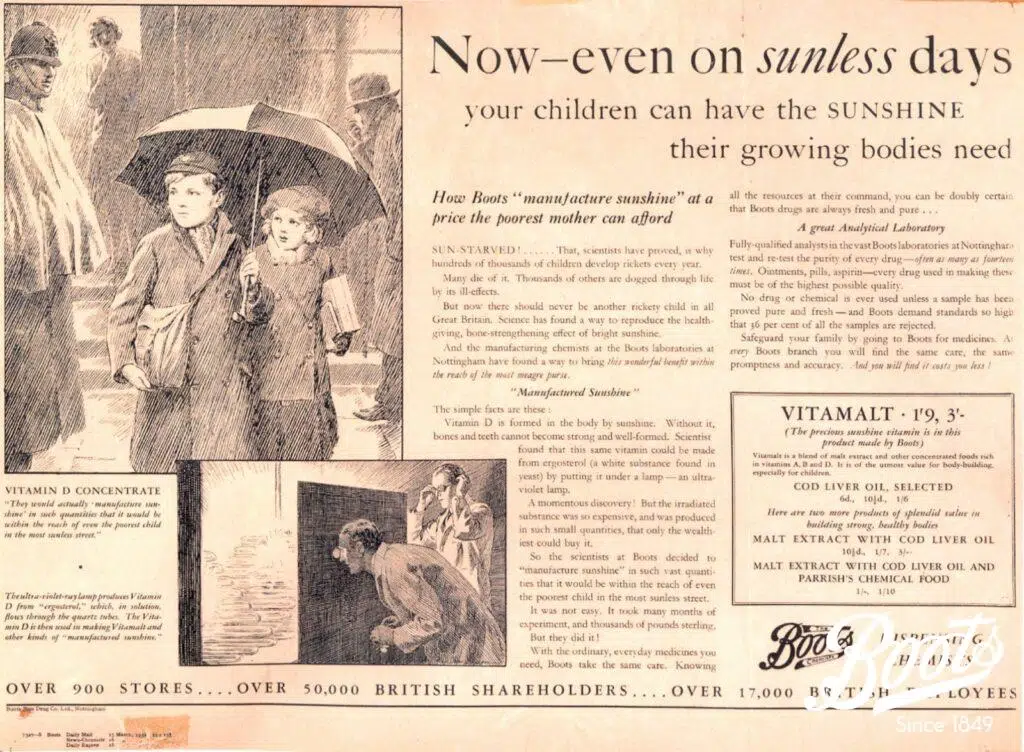 'Now even on sunless days your children can have the sunshine their growing bodies need' advertisement, 1932.