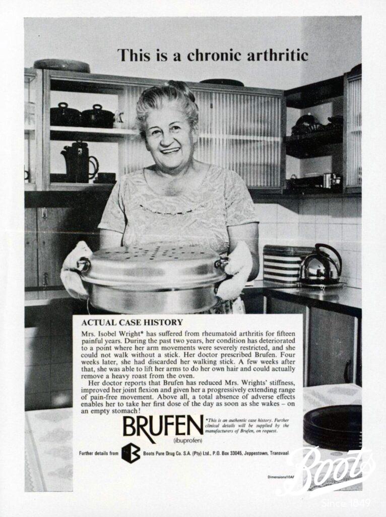 Ibuprofen: A discovery of global significance 9 Brufen advertisement for the South African market, c1970.