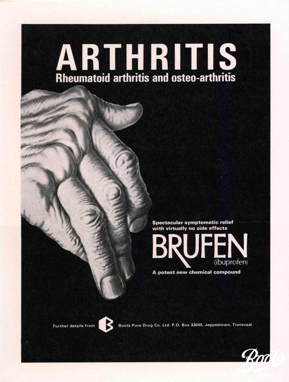 Ibuprofen: A discovery of global significance 4 Brufen advertisement for the South African market, c1970.